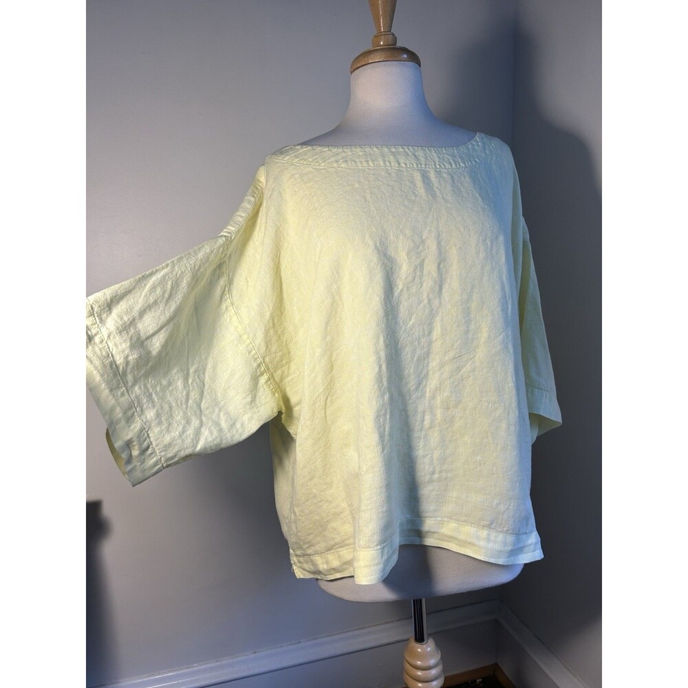 J. Jill Love 100% Linen Cotton Pale Yellow Top Blouse Wide Baggy Boho Tunic LG